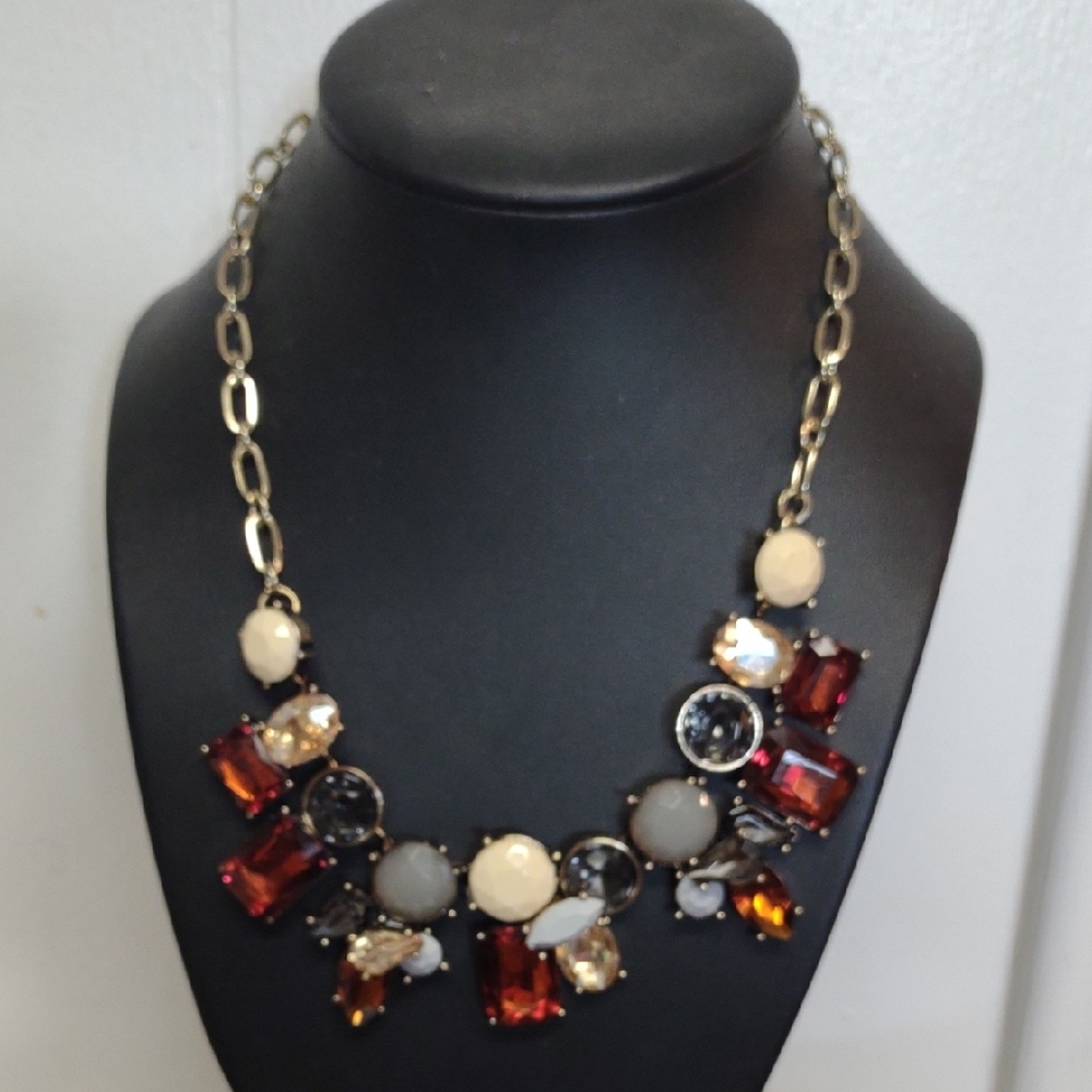 Charming Charlie Gold and Red Gem Necklace